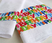 Happy Birthday<br>Snapping kitchen hand towel<br>Plus matching washcloth/napkin